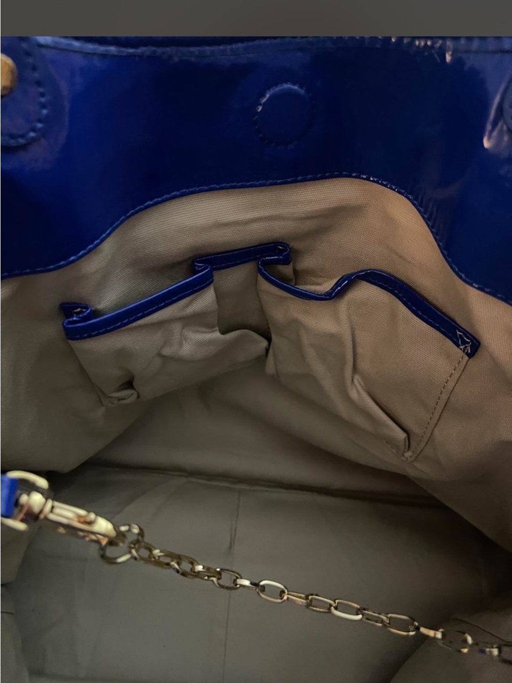 Tory Burch Beige Canvas Tote with Blue Trim and Braided Handles - Picture 6 of 8